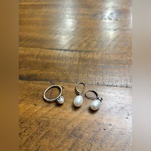 Pandora Pearl Ring and Earring Set